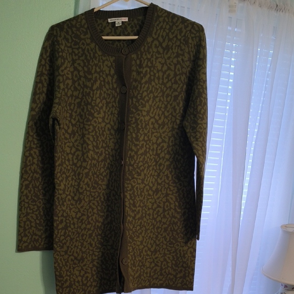 Isaac Mizrahi Olive Animal Print Cardigan